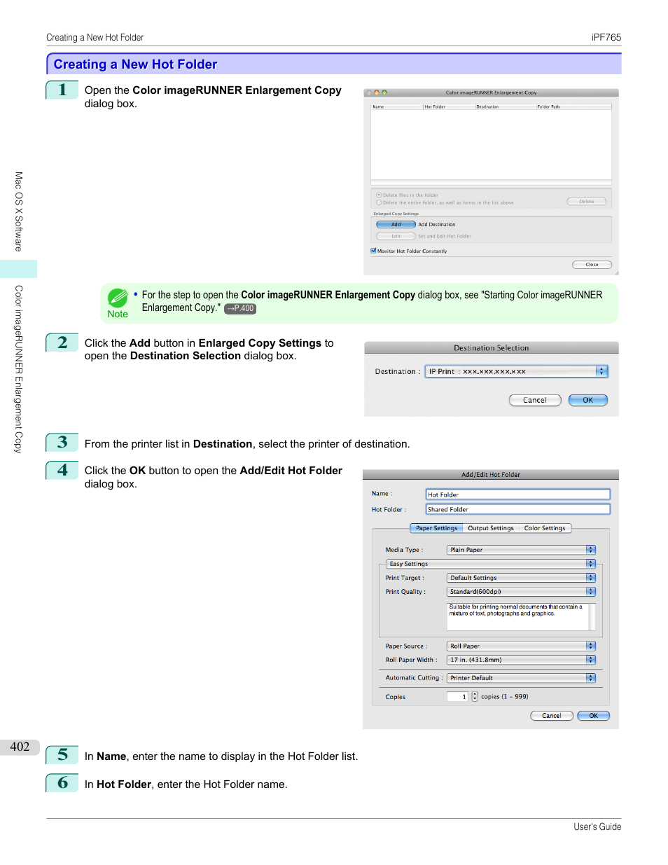 Creating a new hot folder | Canon imagePROGRAF iPF765 MFP M40 User Manual | Page 402 / 740