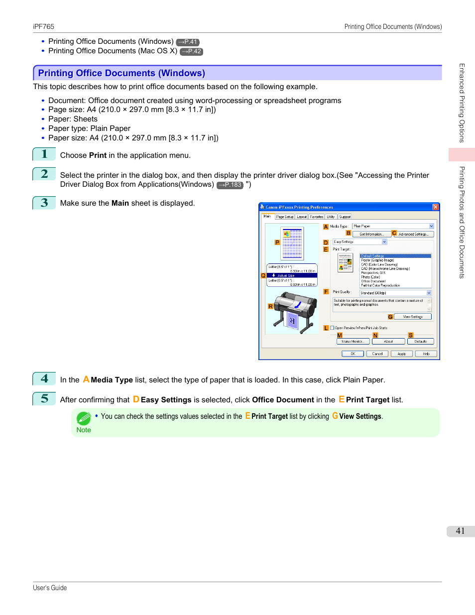 Printing office documents (windows) | Canon imagePROGRAF iPF765 MFP M40 User Manual | Page 41 / 740