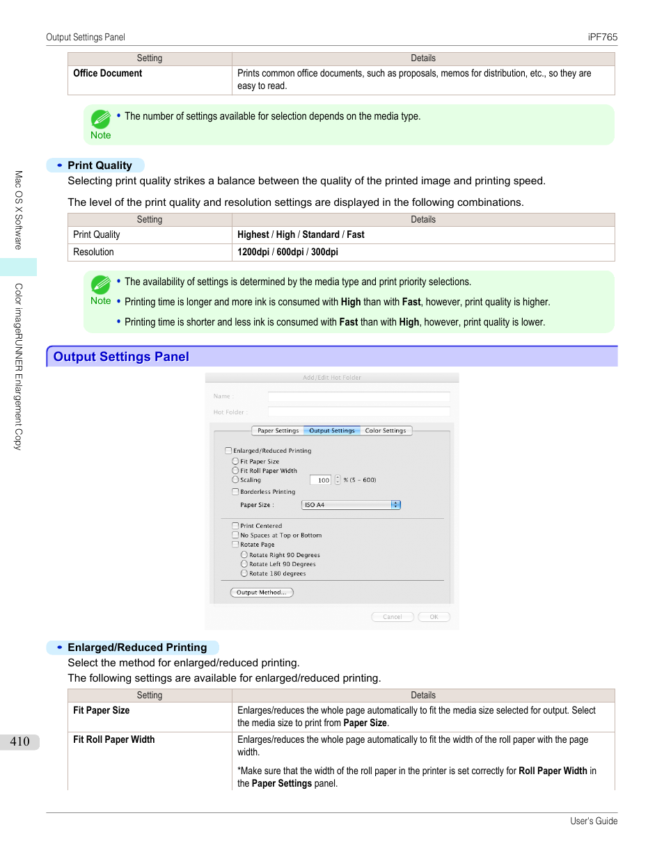 Output settings panel, P.410 | Canon imagePROGRAF iPF765 MFP M40 User Manual | Page 410 / 740