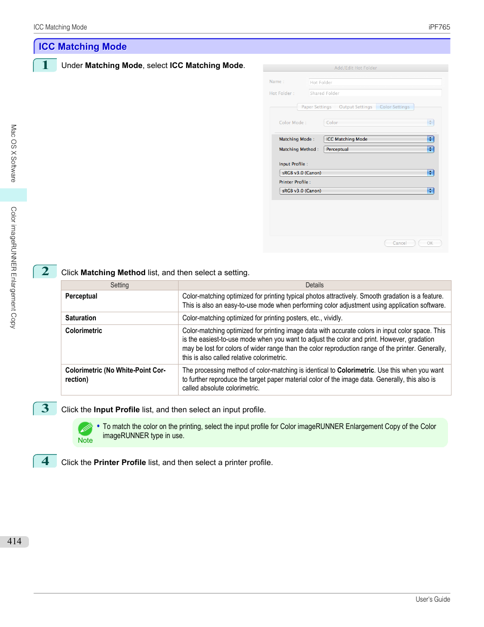 Icc matching mode, P.414 | Canon imagePROGRAF iPF765 MFP M40 User Manual | Page 414 / 740