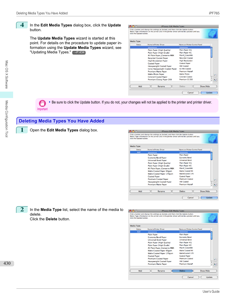 Deleting media types you have added, P.430 | Canon imagePROGRAF iPF765 MFP M40 User Manual | Page 430 / 740