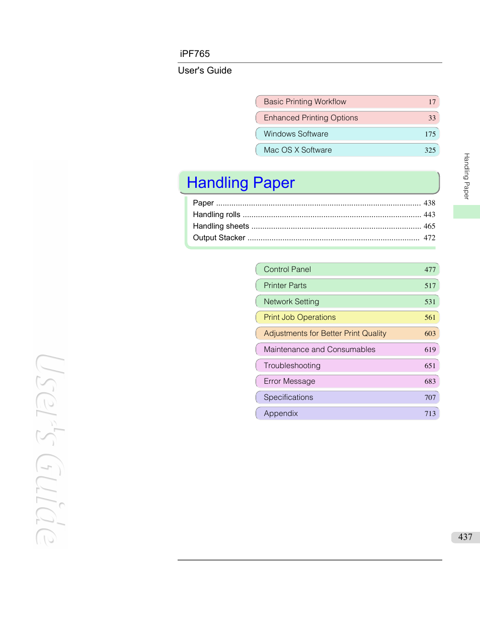 Handling paper | Canon imagePROGRAF iPF765 MFP M40 User Manual | Page 437 / 740