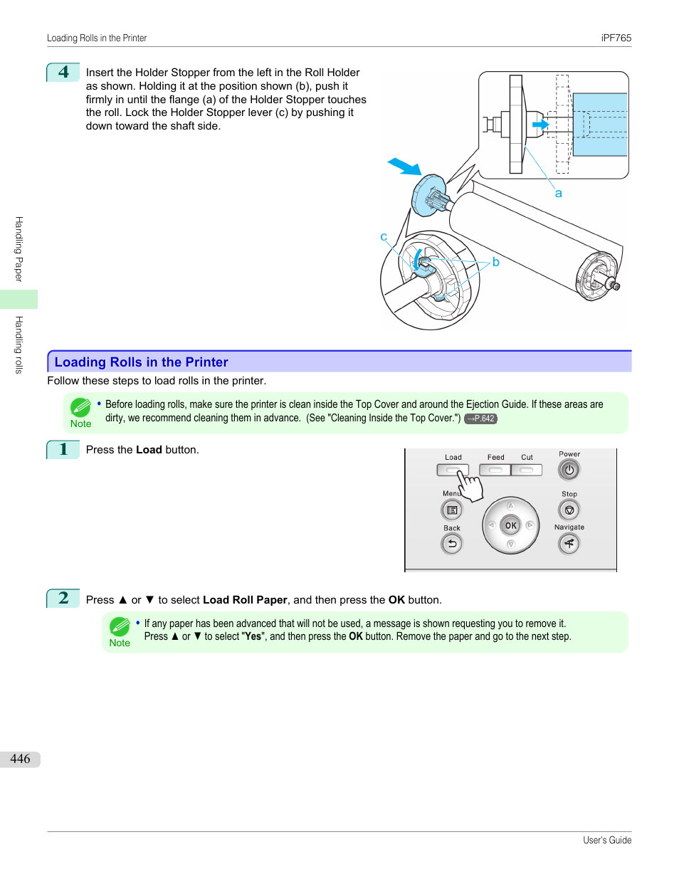 Loading rolls in the printer, P.446 | Canon imagePROGRAF iPF765 MFP M40 User Manual | Page 446 / 740