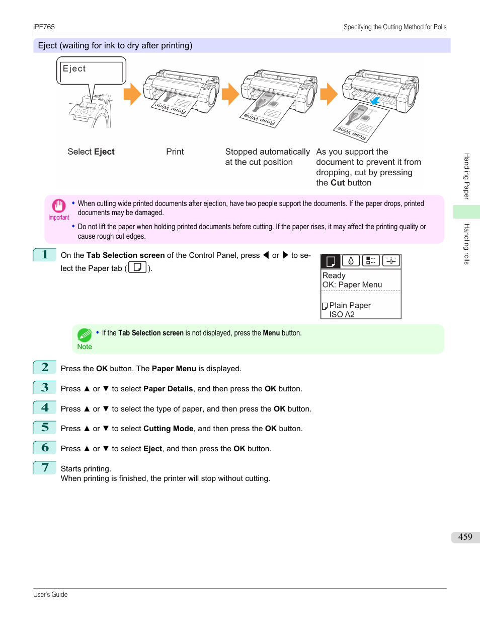 Eject | Canon imagePROGRAF iPF765 MFP M40 User Manual | Page 459 / 740