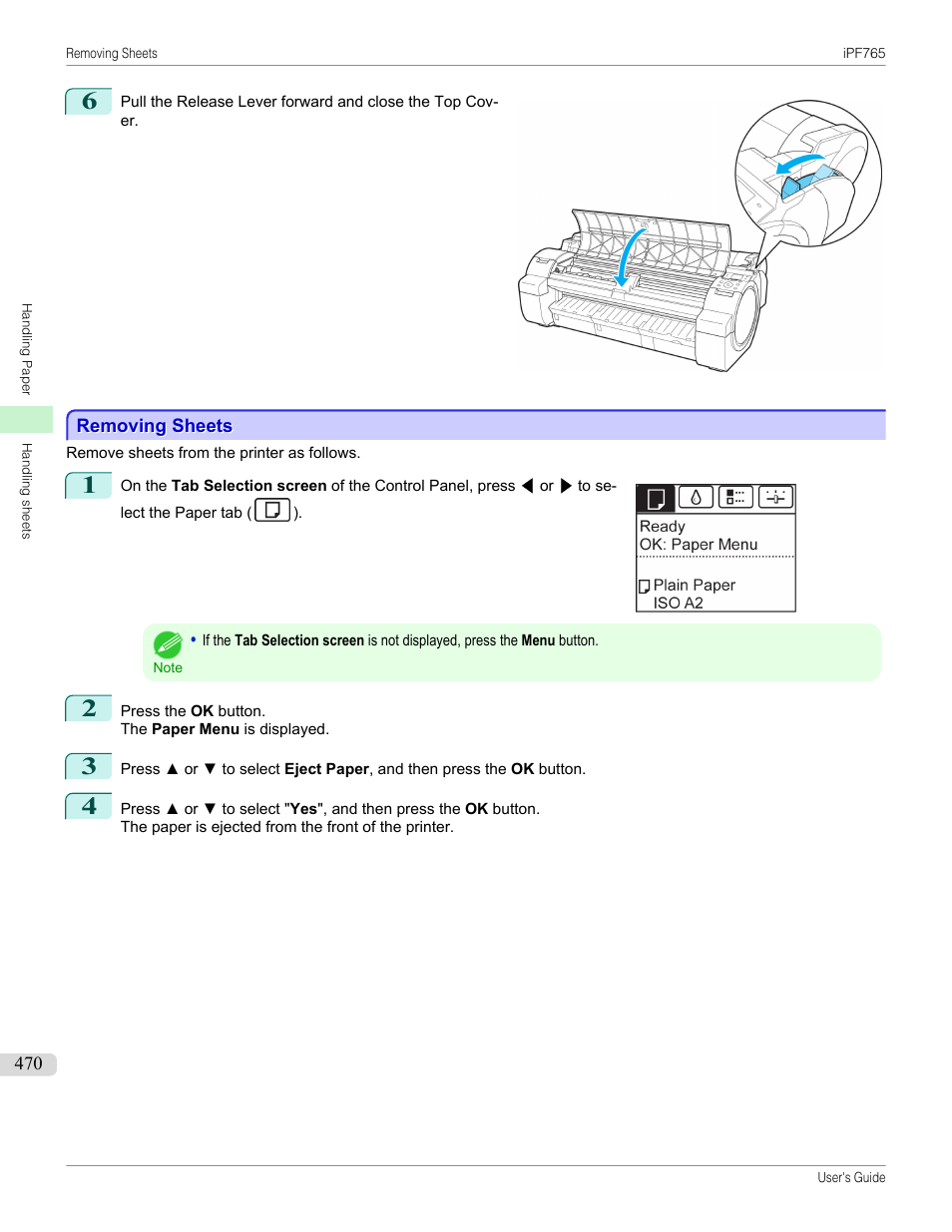 Removing sheets | Canon imagePROGRAF iPF765 MFP M40 User Manual | Page 470 / 740