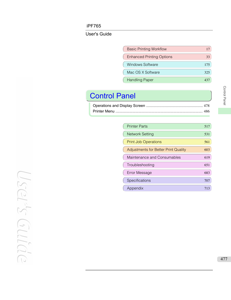 Control panel | Canon imagePROGRAF iPF765 MFP M40 User Manual | Page 477 / 740