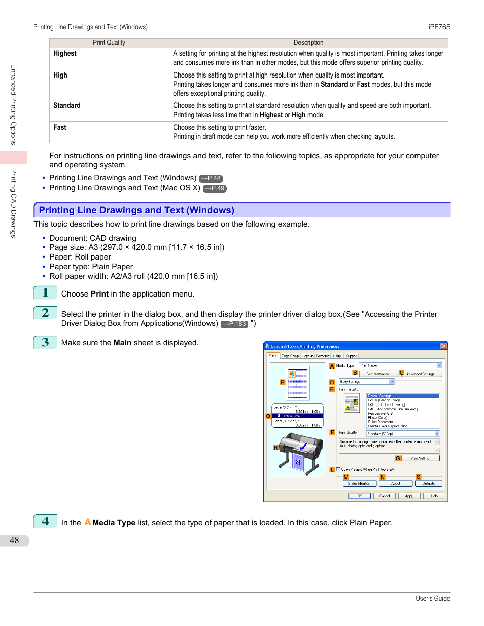 Printing line drawings and text (windows), P.48 | Canon imagePROGRAF iPF765 MFP M40 User Manual | Page 48 / 740