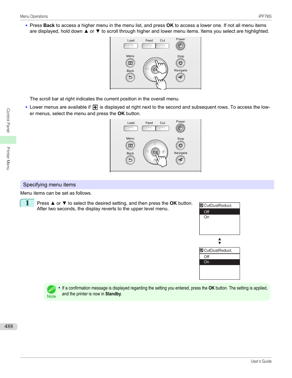 Specifying menu items, P.488 | Canon imagePROGRAF iPF765 MFP M40 User Manual | Page 488 / 740