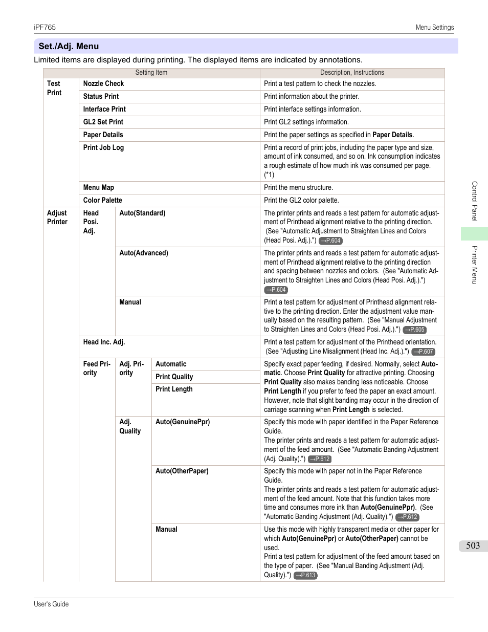 Set./adj. menu | Canon imagePROGRAF iPF765 MFP M40 User Manual | Page 503 / 740