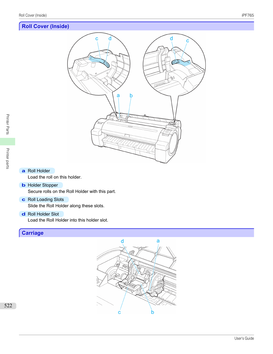 Roll cover (inside), Carriage, Roll cover (inside) carriage | P.522 | Canon imagePROGRAF iPF765 MFP M40 User Manual | Page 522 / 740