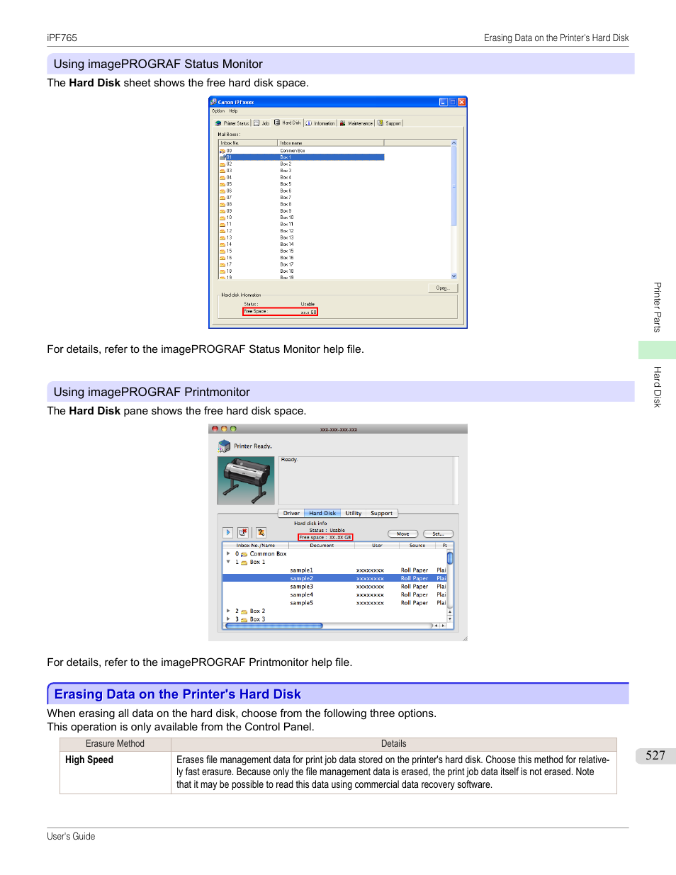 Erasing data on the printer's hard disk, P.527, See 