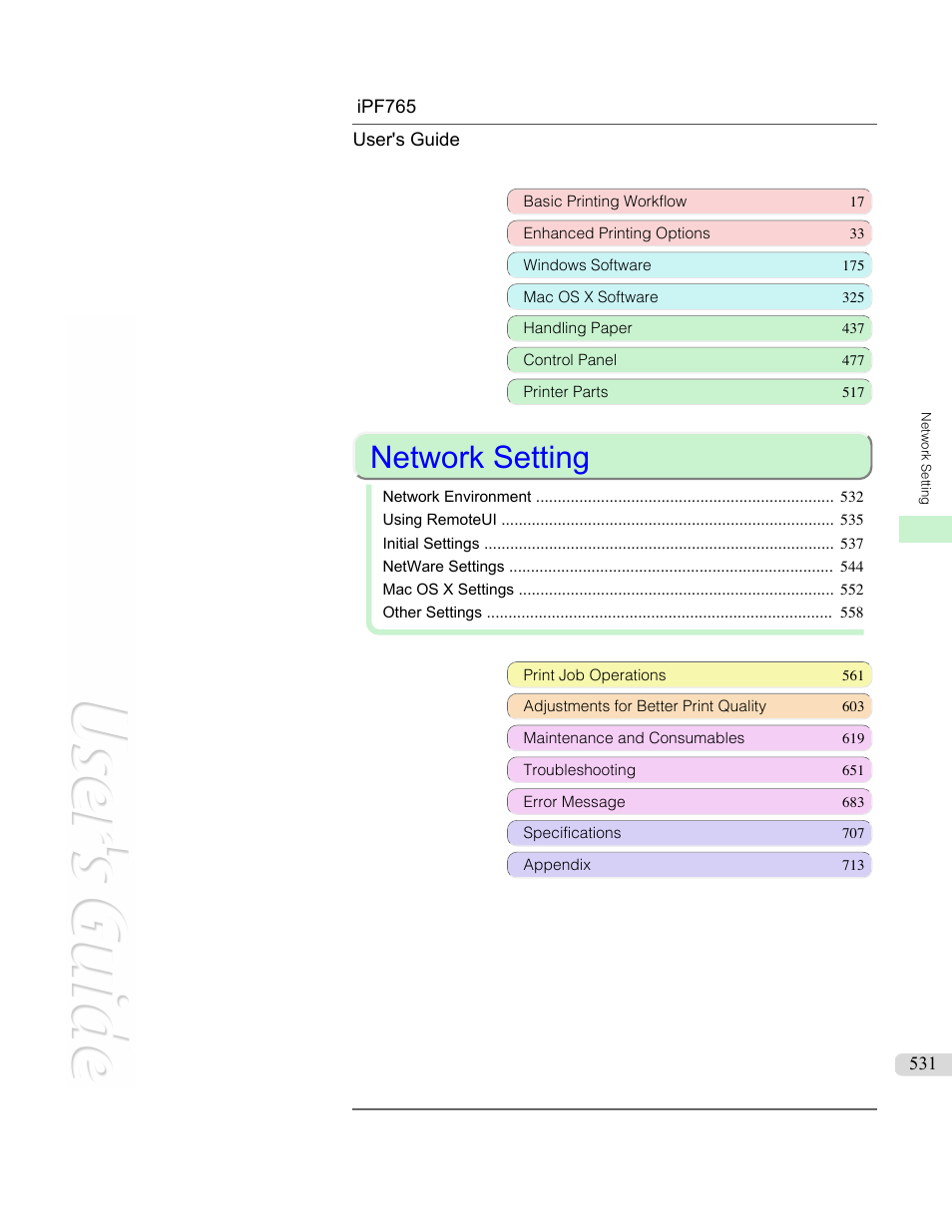 Network setting | Canon imagePROGRAF iPF765 MFP M40 User Manual | Page 531 / 740