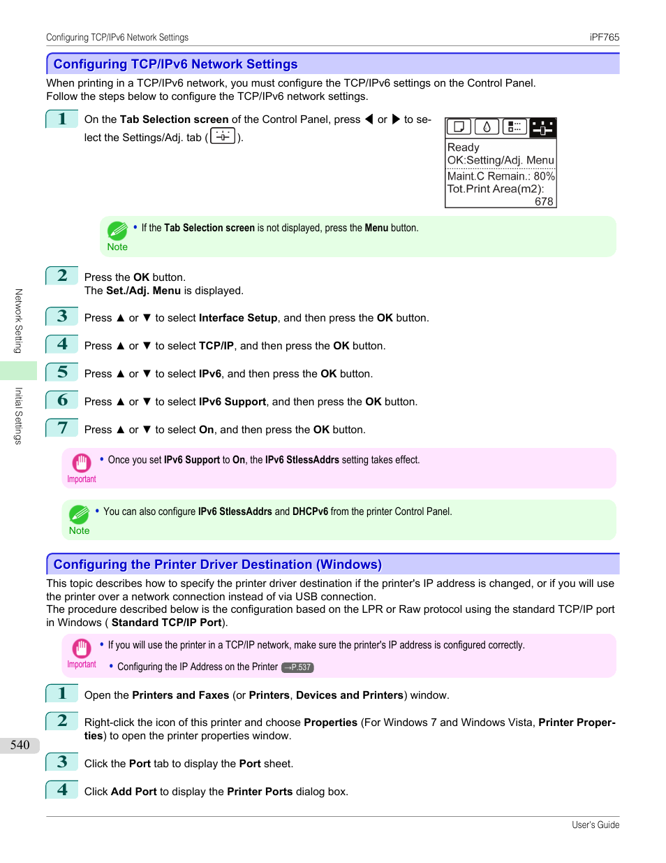 Configuring tcp/ipv6 network settings, P.540 | Canon imagePROGRAF iPF765 MFP M40 User Manual | Page 540 / 740