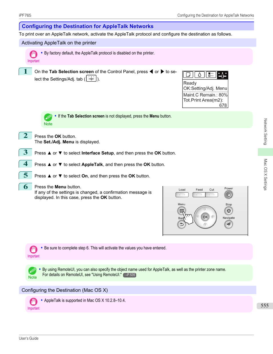 Configuring the destination for appletalk networks | Canon imagePROGRAF iPF765 MFP M40 User Manual | Page 555 / 740