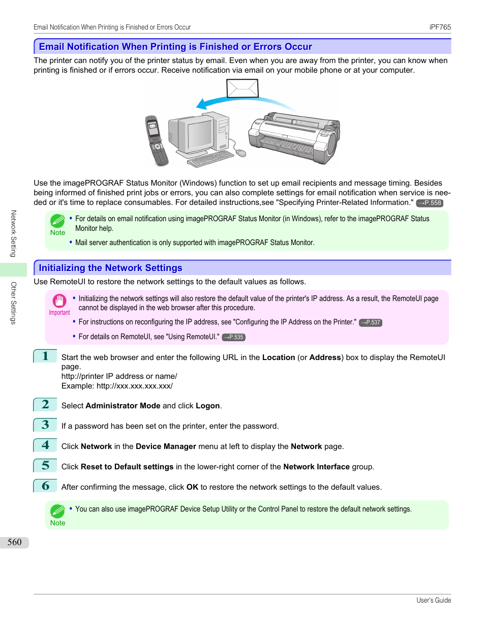 Initializing the network settings | Canon imagePROGRAF iPF765 MFP M40 User Manual | Page 560 / 740