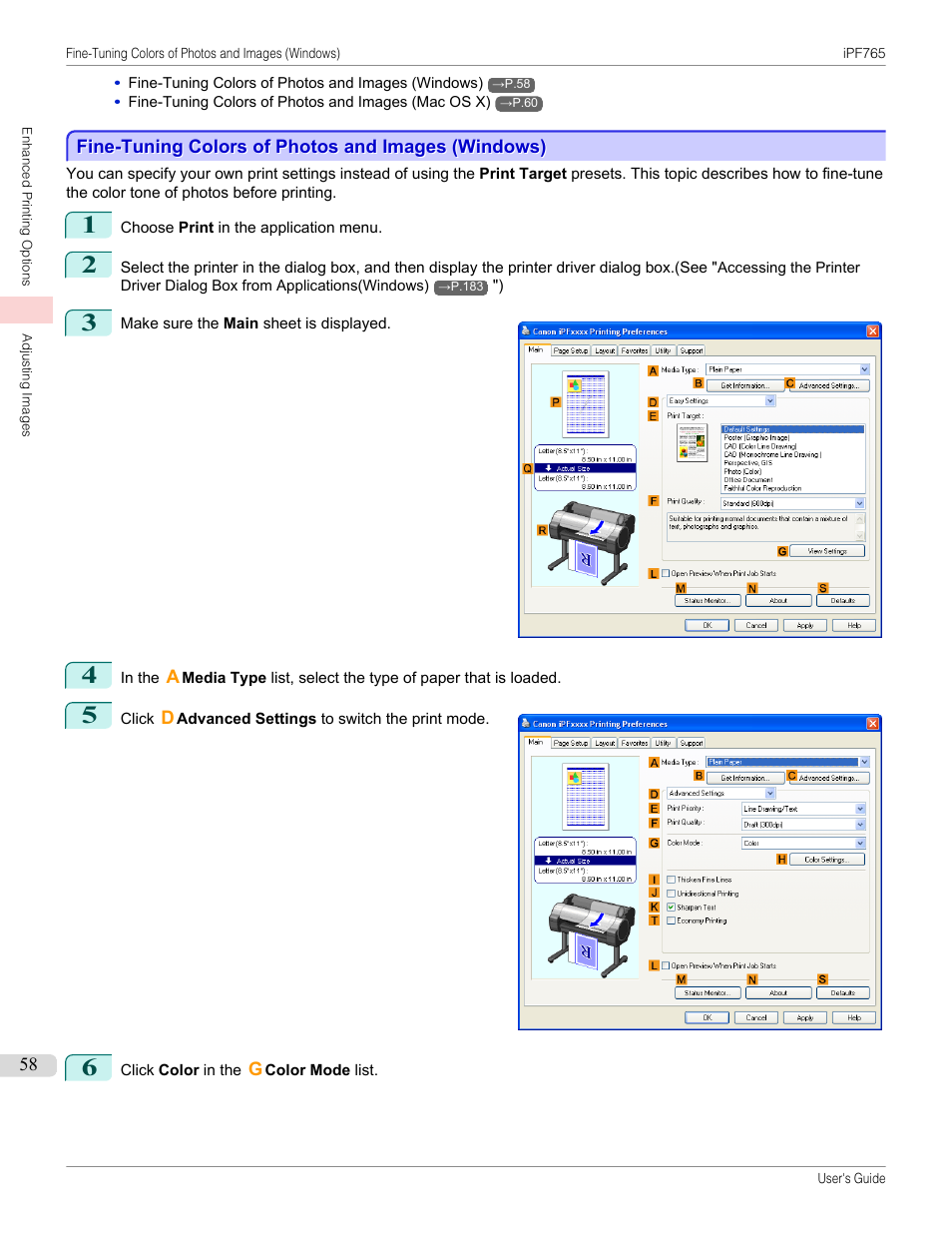 Fine-tuning colors of photos and images (windows) | Canon imagePROGRAF iPF765 MFP M40 User Manual | Page 58 / 740