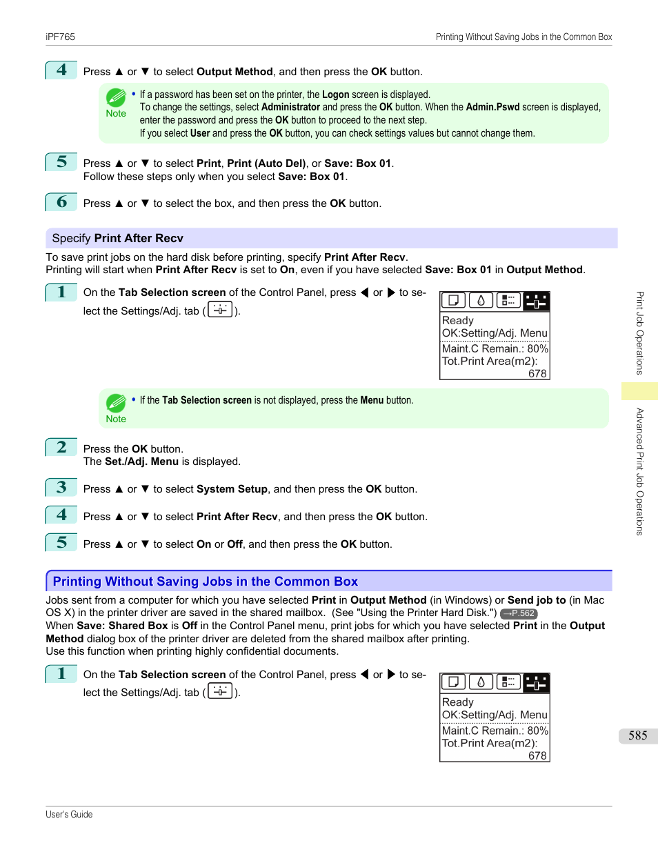 Printing without saving jobs in the common box | Canon imagePROGRAF iPF765 MFP M40 User Manual | Page 585 / 740