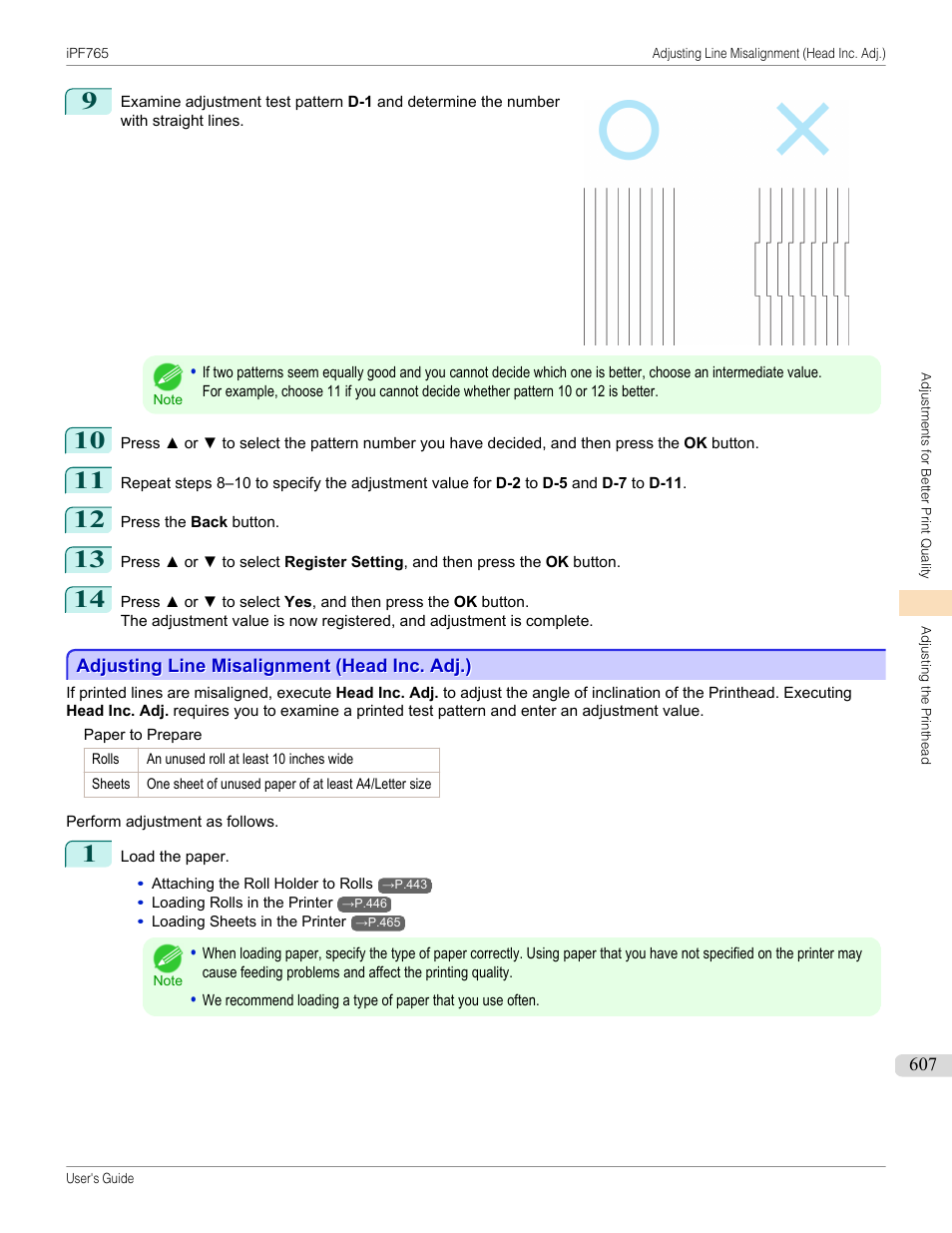 Adjusting line misalignment (head inc. adj.), P.607 | Canon imagePROGRAF iPF765 MFP M40 User Manual | Page 607 / 740