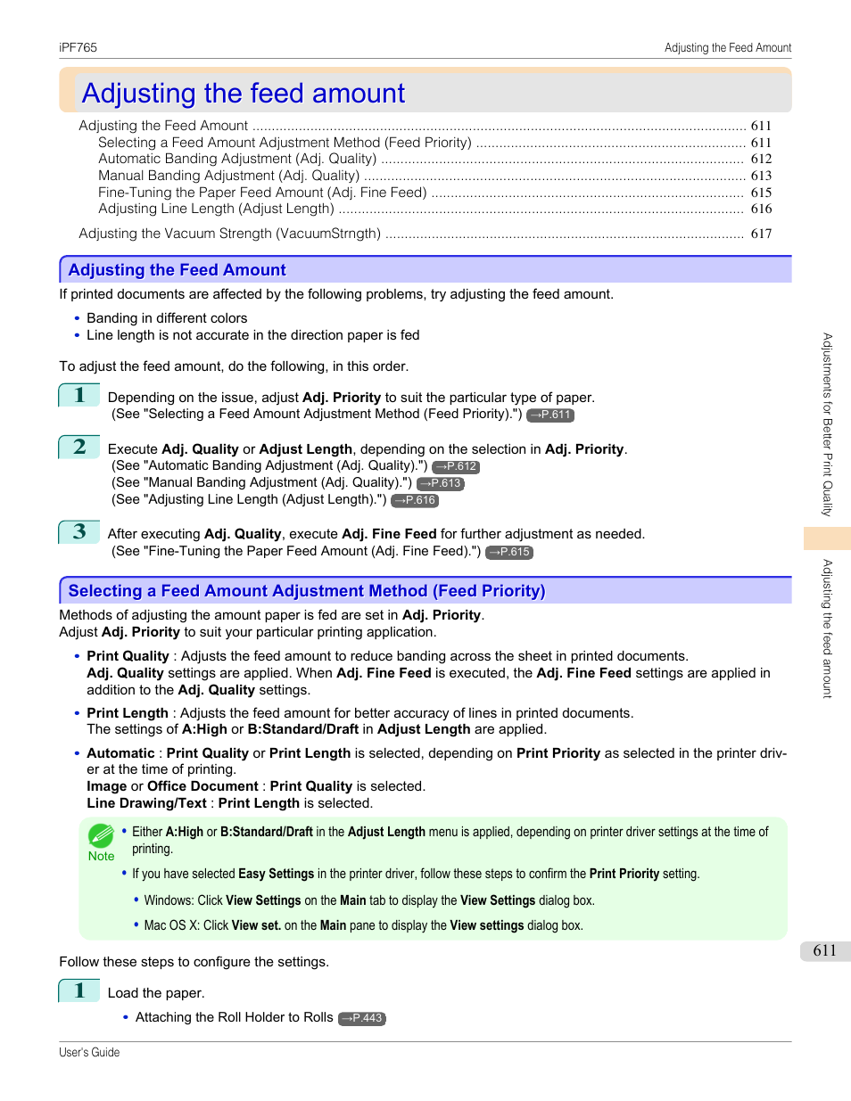 Adjusting the feed amount, See "adjusting the feed amount."), P.611 | Canon imagePROGRAF iPF765 MFP M40 User Manual | Page 611 / 740