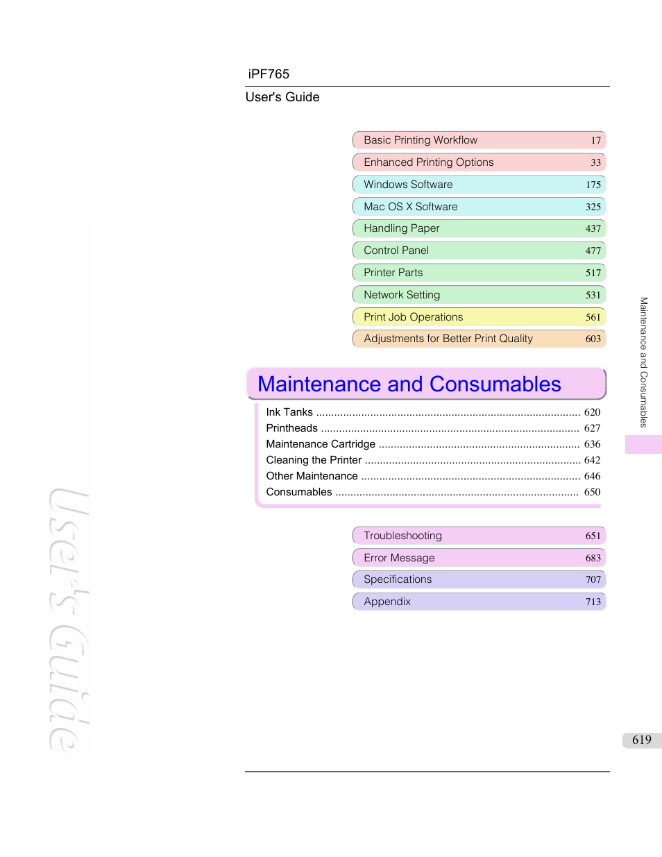 Maintenance and consumables | Canon imagePROGRAF iPF765 MFP M40 User Manual | Page 619 / 740