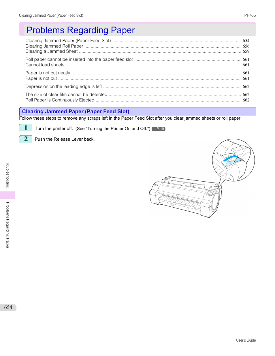 Problems regarding paper, Clearing jammed paper (paper feed slot) | Canon imagePROGRAF iPF765 MFP M40 User Manual | Page 654 / 740