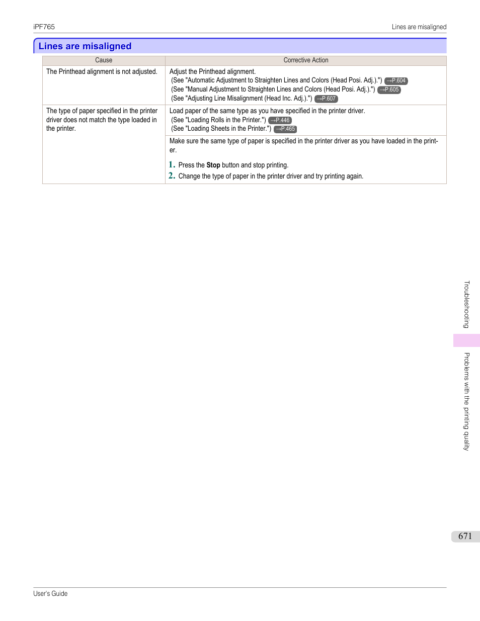 Lines are misaligned | Canon imagePROGRAF iPF765 MFP M40 User Manual | Page 671 / 740