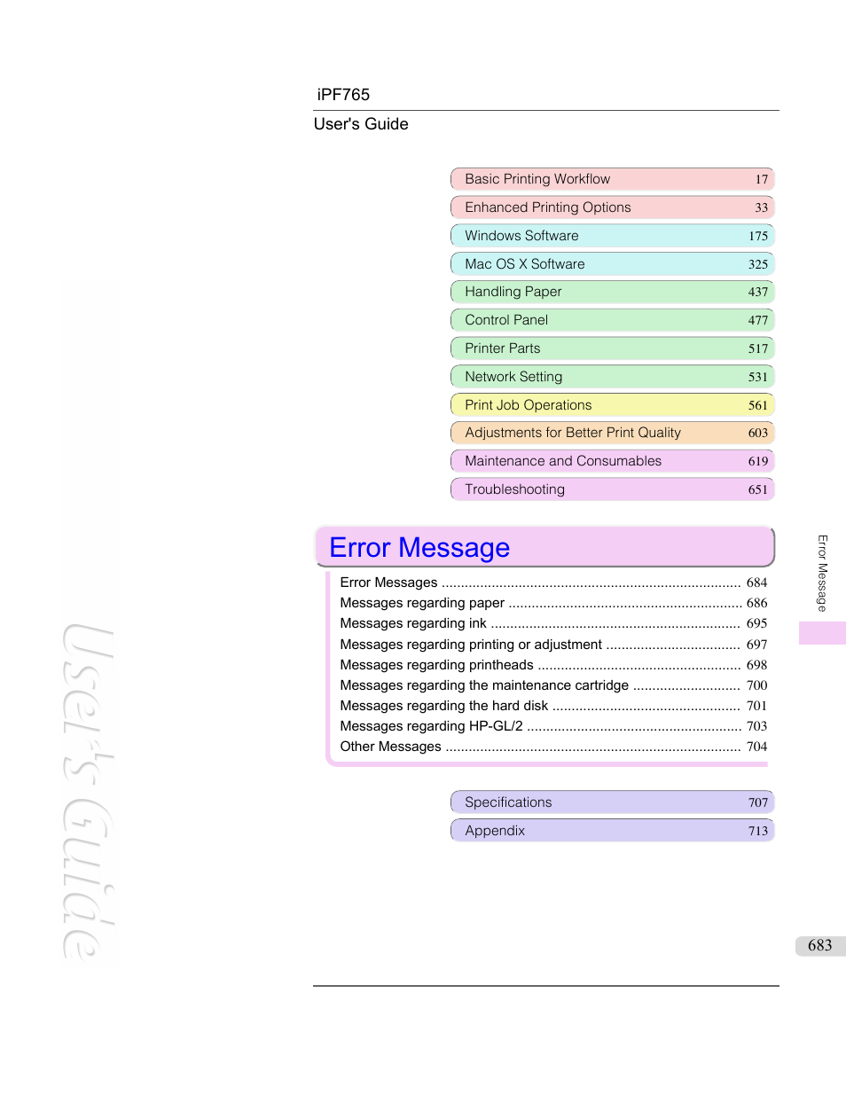 Error message | Canon imagePROGRAF iPF765 MFP M40 User Manual | Page 683 / 740