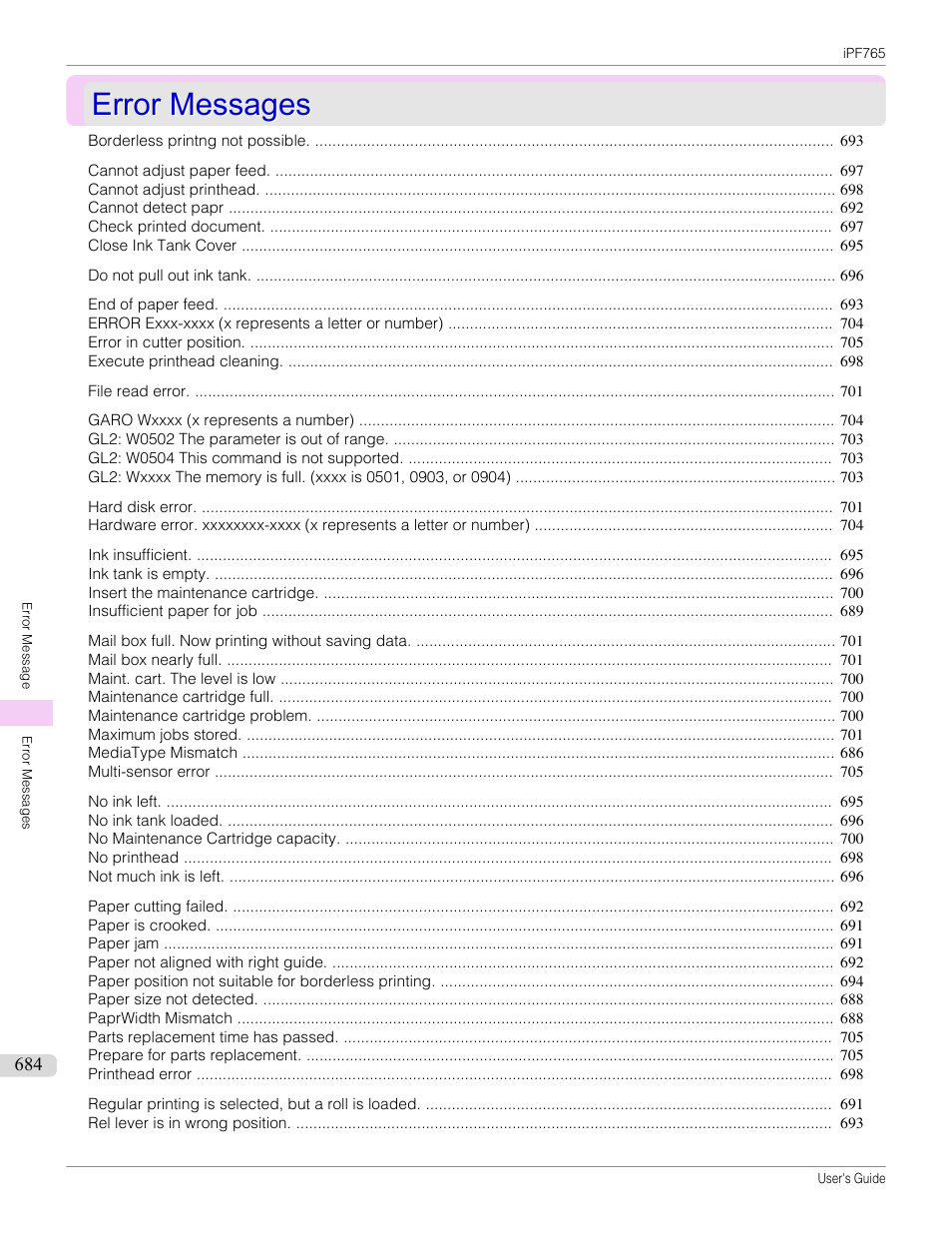 Error messages, See "error messages, P.684 | See "error messages.") | Canon imagePROGRAF iPF765 MFP M40 User Manual | Page 684 / 740