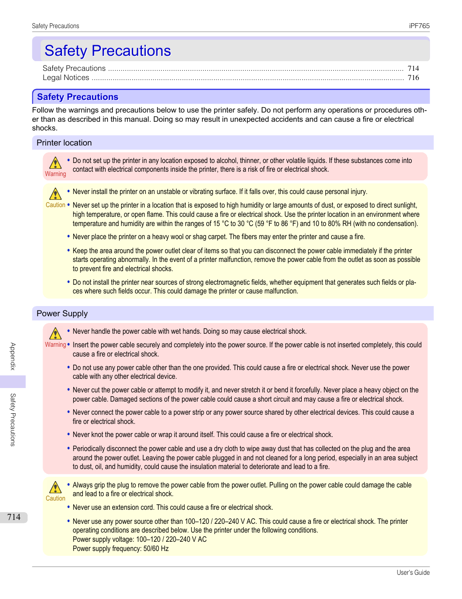 Safety precautions | Canon imagePROGRAF iPF765 MFP M40 User Manual | Page 714 / 740