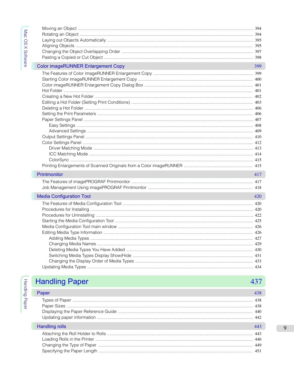 Handling paper 437 | Canon imagePROGRAF iPF765 MFP M40 User Manual | Page 9 / 740