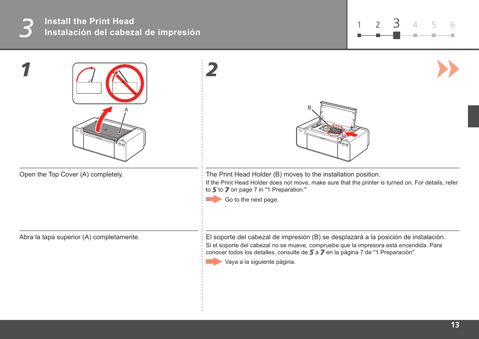 Install the print head, Instalación del cabezal de impresión | Canon PIXMA PRO-1 User Manual | Page 15 / 34