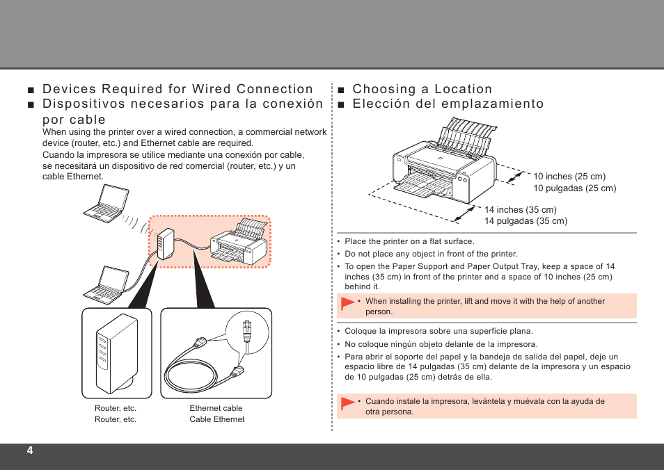 Dispositivos necesarios para la conexión por cable, Elección del emplazamiento, Devices required for wired connection | Choosing a location | Canon PIXMA PRO-1 User Manual | Page 6 / 34