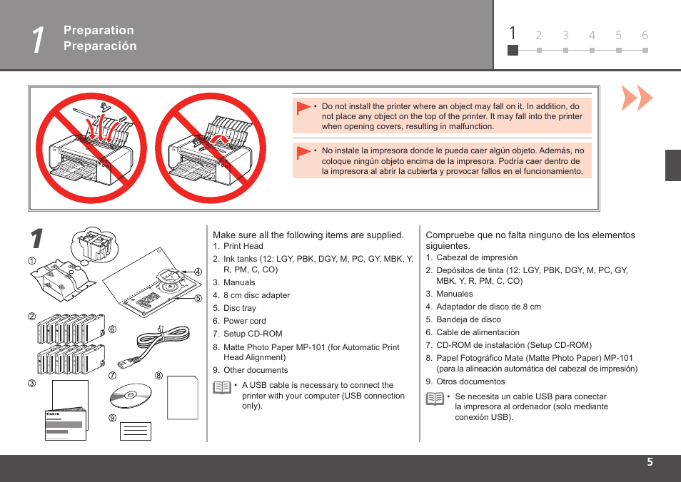 Preparation, Preparación | Canon PIXMA PRO-1 User Manual | Page 7 / 34