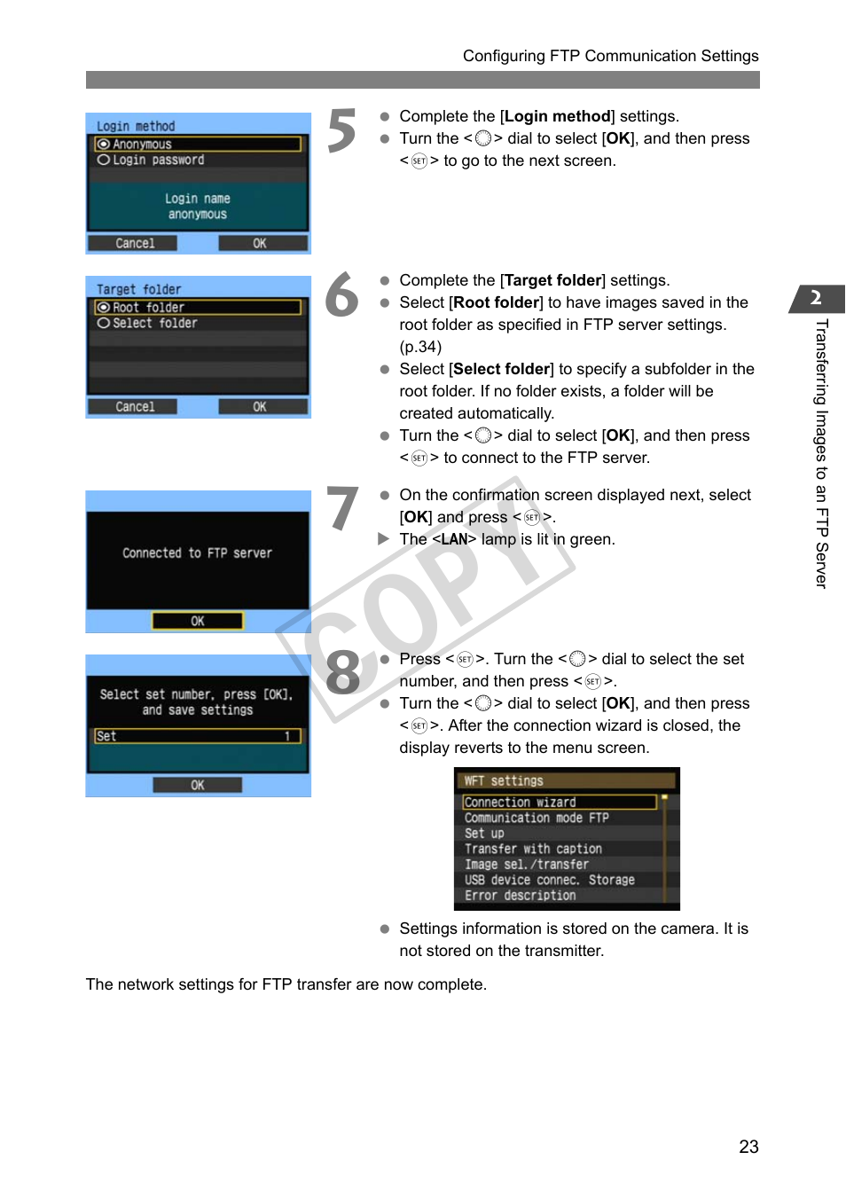 Cop y | Canon Wireless File Transmitter WFT-E2 II A User Manual | Page 23 / 100