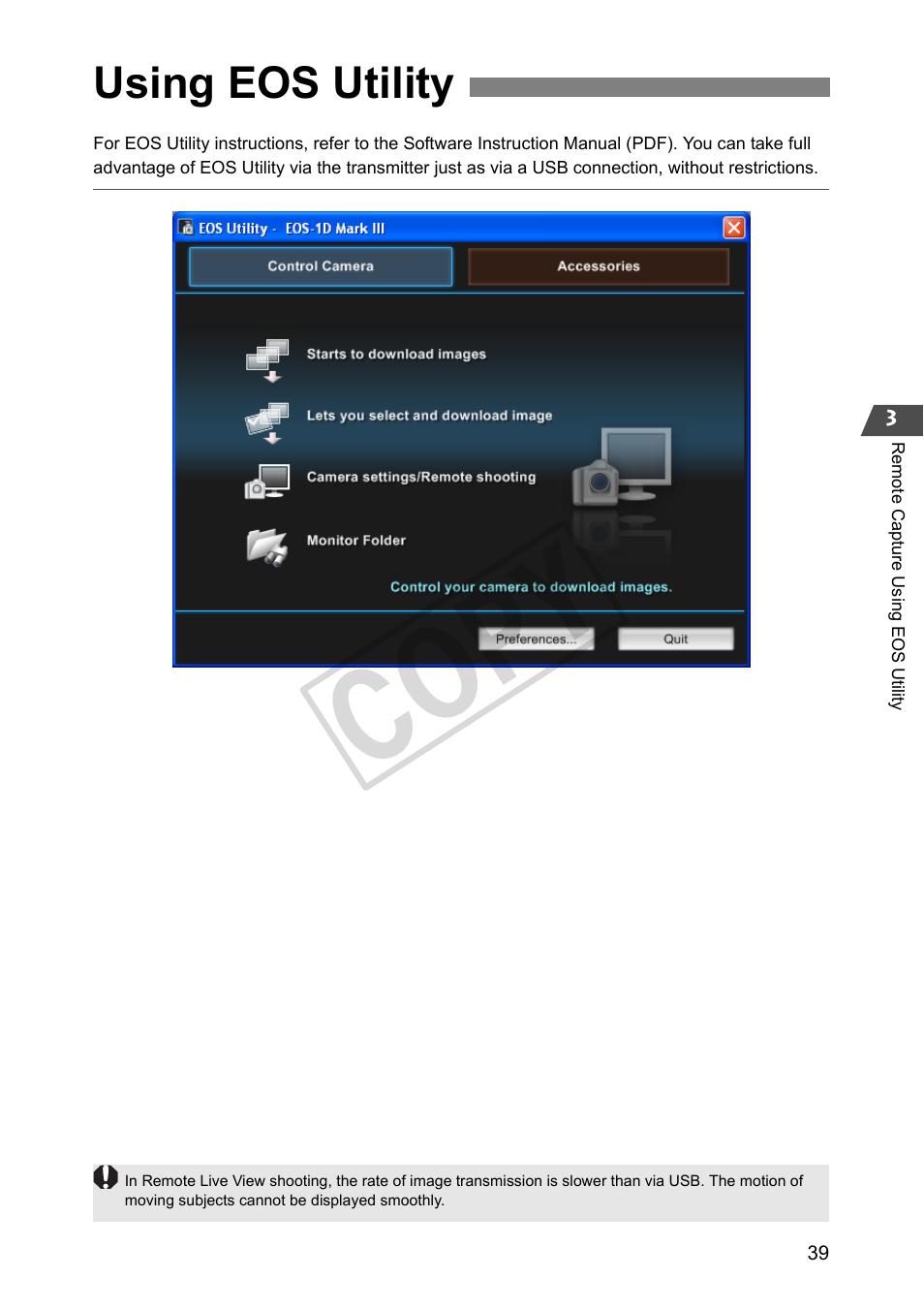 Using eos utility, Cop y | Canon Wireless File Transmitter WFT-E2 II A User Manual | Page 39 / 100