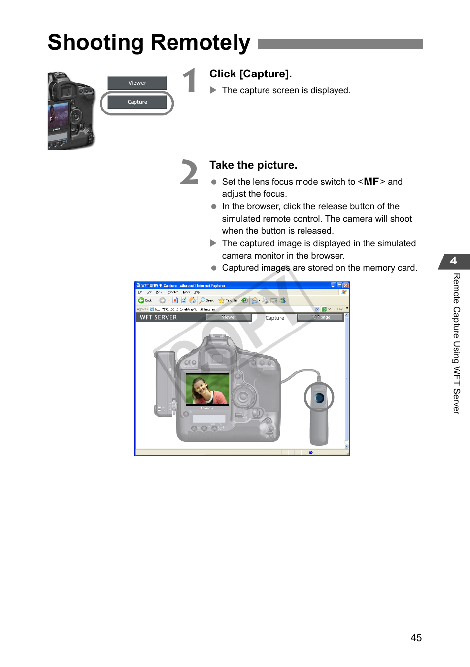 Shooting remotely, Cop y | Canon Wireless File Transmitter WFT-E2 II A User Manual | Page 45 / 100