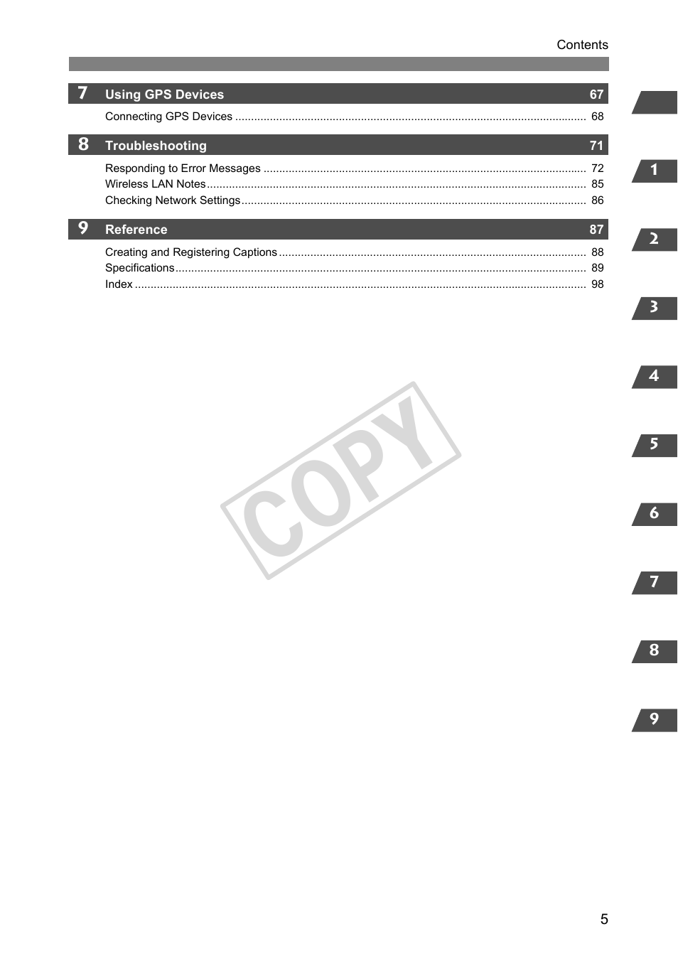 Cop y | Canon Wireless File Transmitter WFT-E2 II A User Manual | Page 5 / 100