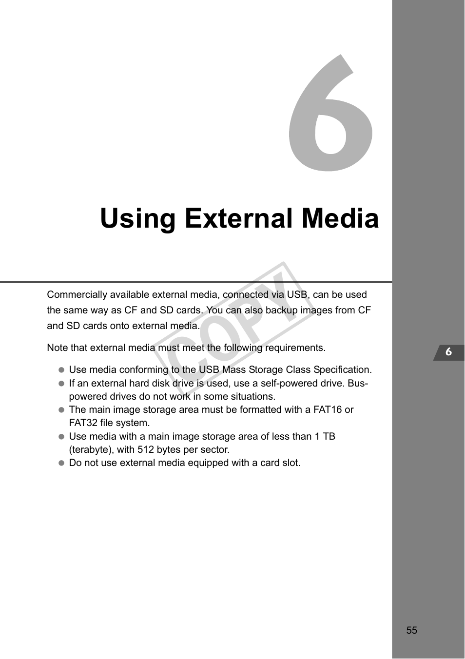 Using external media, Chapter 6, Cop y | Canon Wireless File Transmitter WFT-E2 II A User Manual | Page 55 / 100
