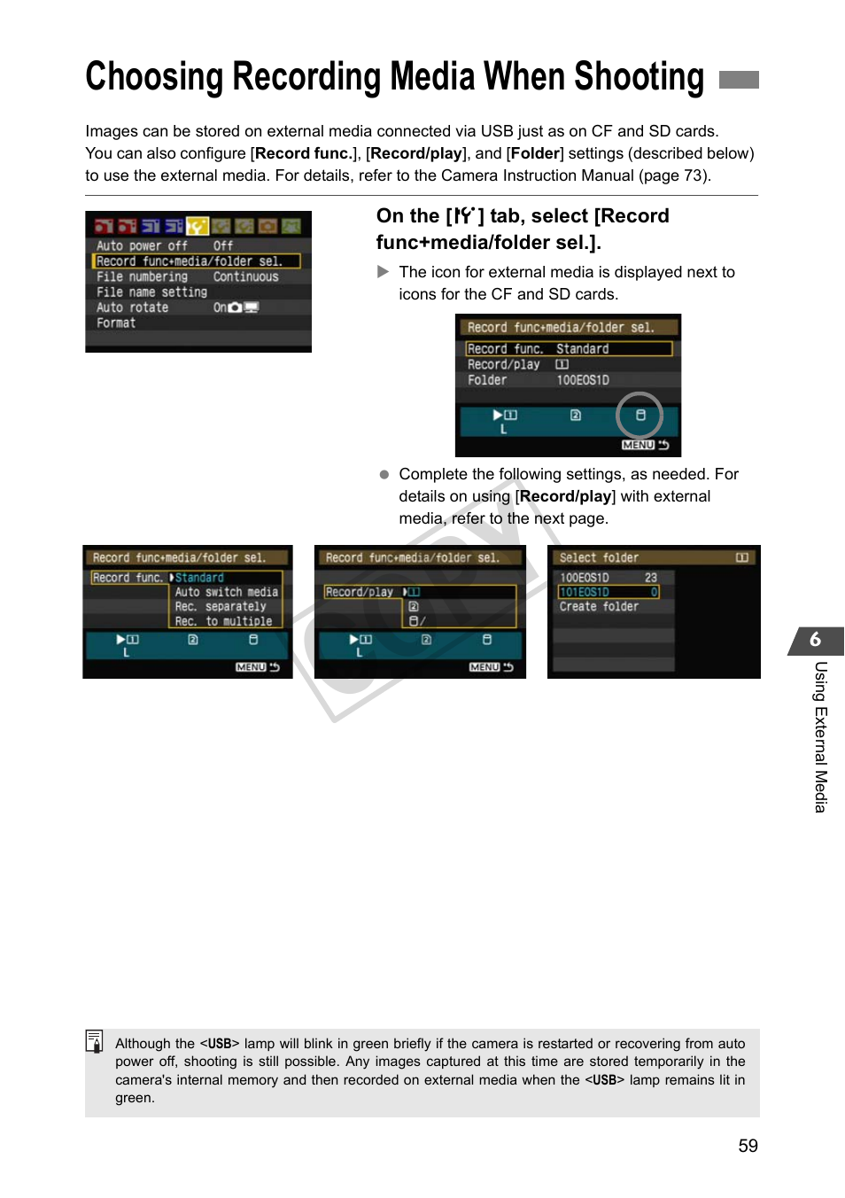 Choosing recording media when shooting, Cop y | Canon Wireless File Transmitter WFT-E2 II A User Manual | Page 59 / 100
