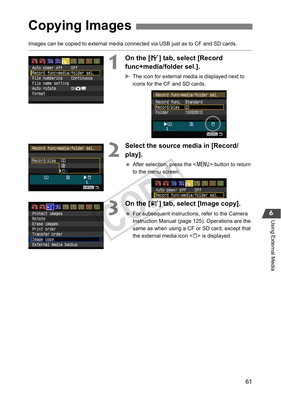 Copying images, Cop y | Canon Wireless File Transmitter WFT-E2 II A User Manual | Page 61 / 100