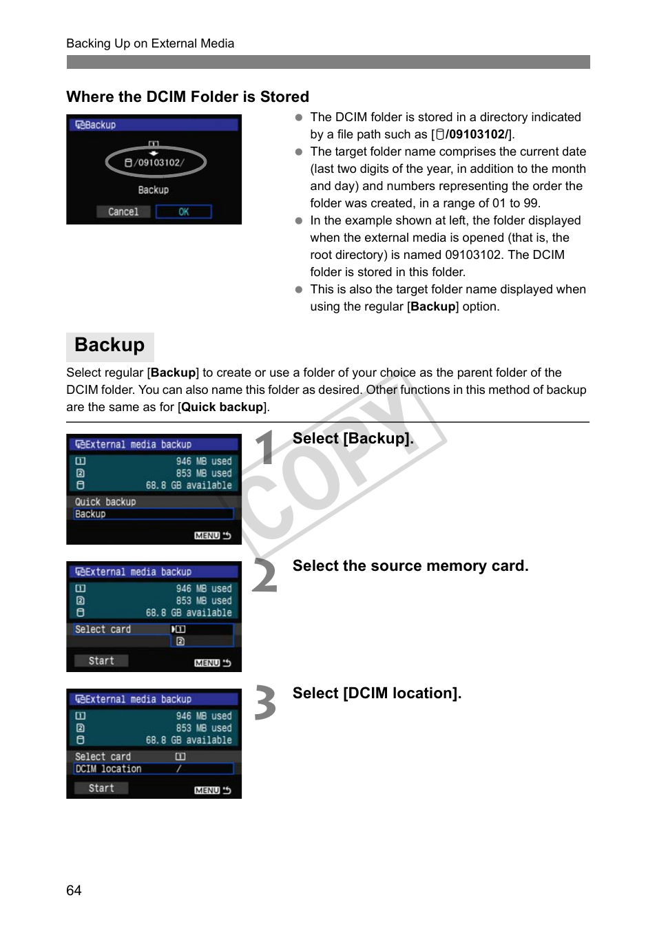 Backup, Cop y | Canon Wireless File Transmitter WFT-E2 II A User Manual | Page 64 / 100