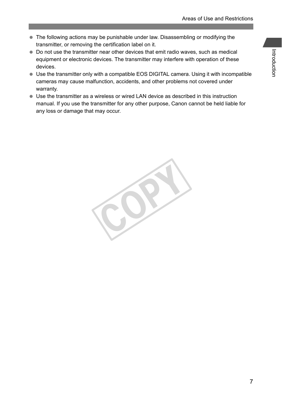 Cop y | Canon Wireless File Transmitter WFT-E2 II A User Manual | Page 7 / 100