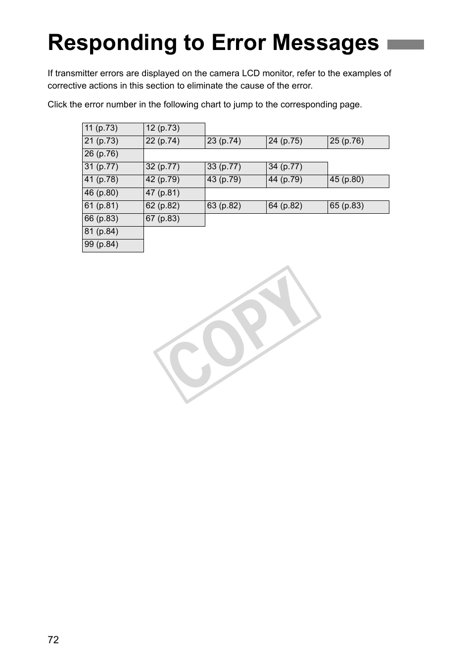 Responding to error messages, Cop y | Canon Wireless File Transmitter WFT-E2 II A User Manual | Page 72 / 100