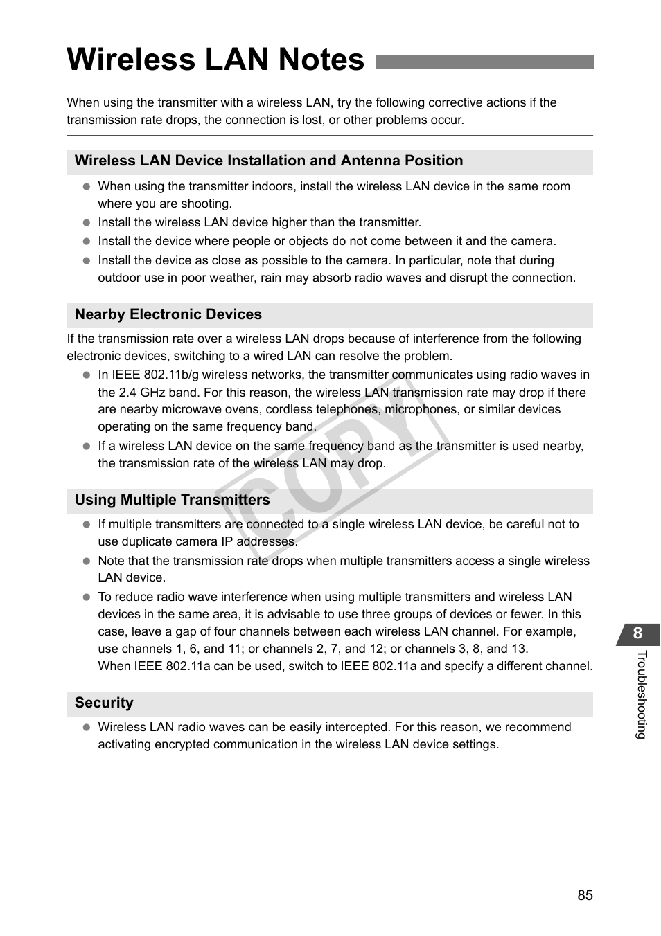 Wireless lan notes, P.85), Cop y | Canon Wireless File Transmitter WFT-E2 II A User Manual | Page 85 / 100