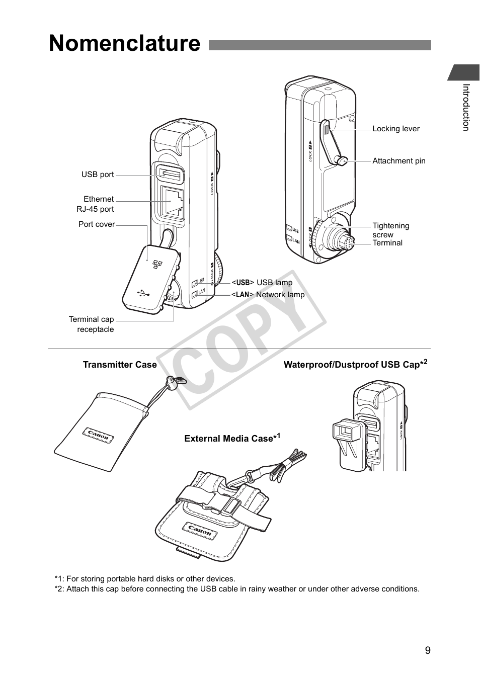 Nomenclature, Cop y | Canon Wireless File Transmitter WFT-E2 II A User Manual | Page 9 / 100
