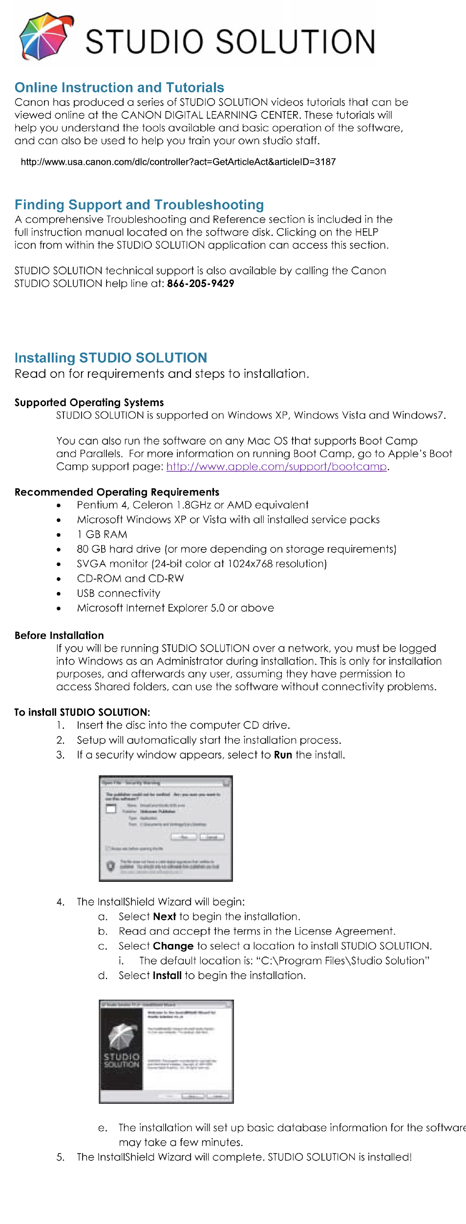 Canon Studio Solution User Manual | 1 page