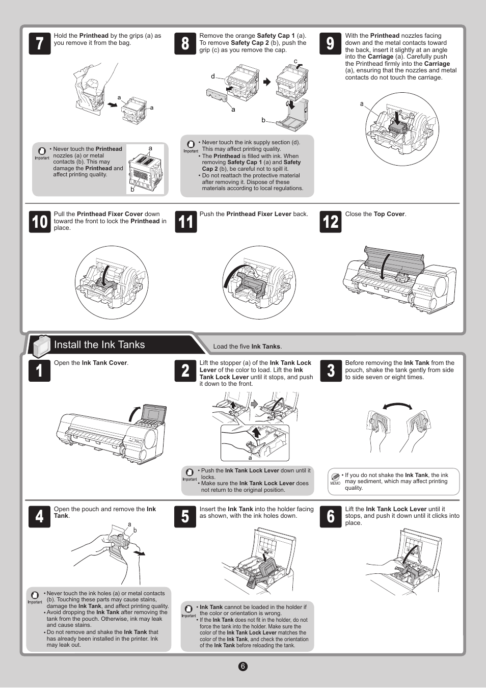 Install the ink tanks | Canon imagePROGRAF iPF815 User Manual | Page 6 / 16