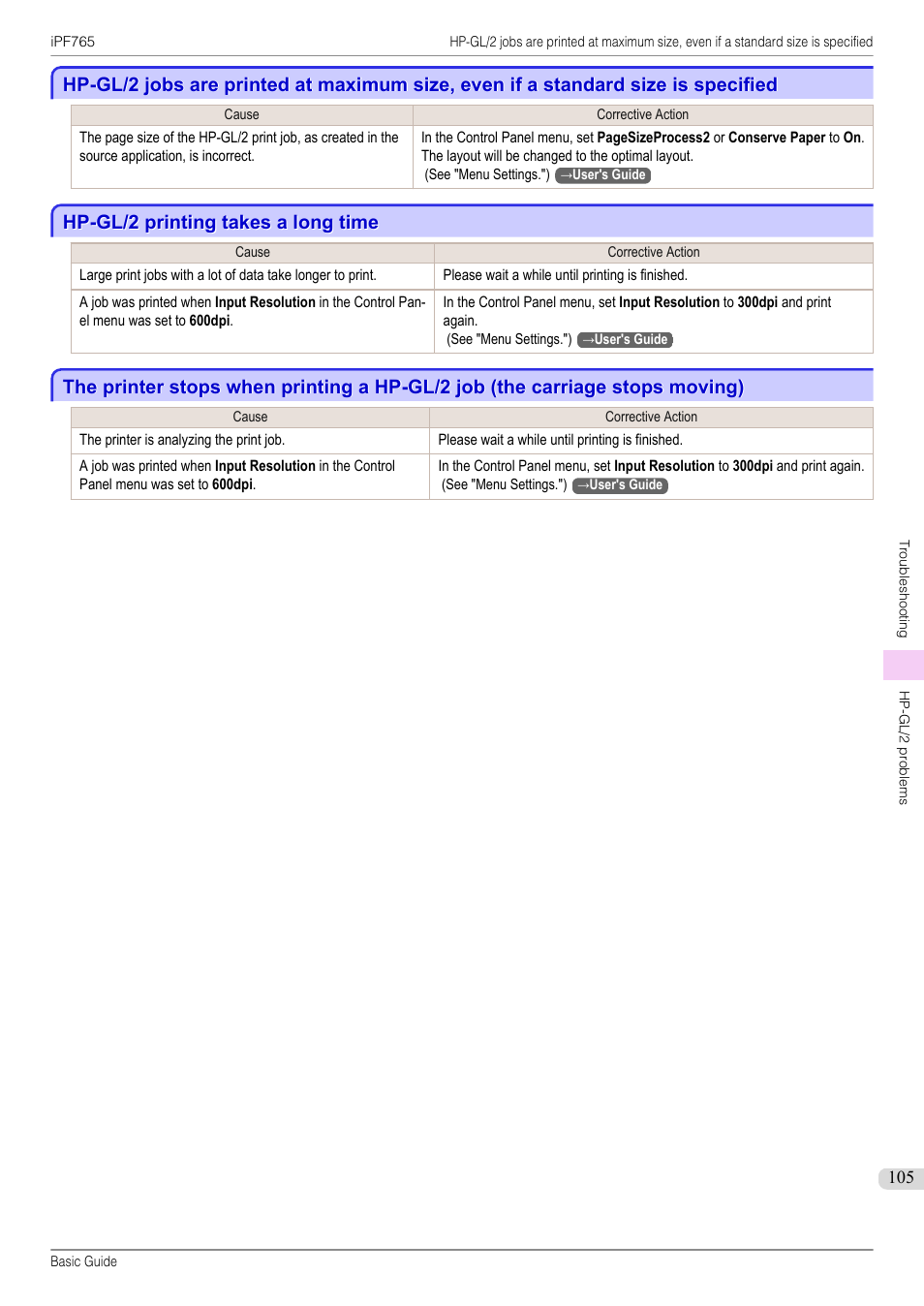 Hp-gl/2 printing takes a long time | Canon imagePROGRAF iPF765 User Manual | Page 105 / 132