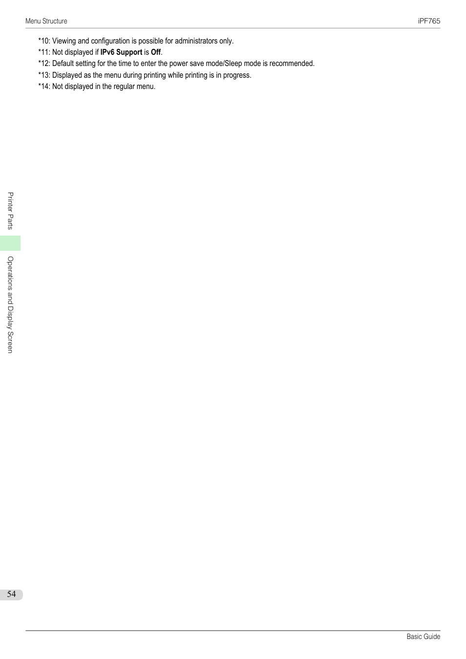 Update (*10), Sec. dns srvaddr (*10, Dns host name (*10) | Addr (*10, Init.admin.pswd (*10, Adj. fine feed (*13)(*14 | Canon imagePROGRAF iPF765 User Manual | Page 54 / 132