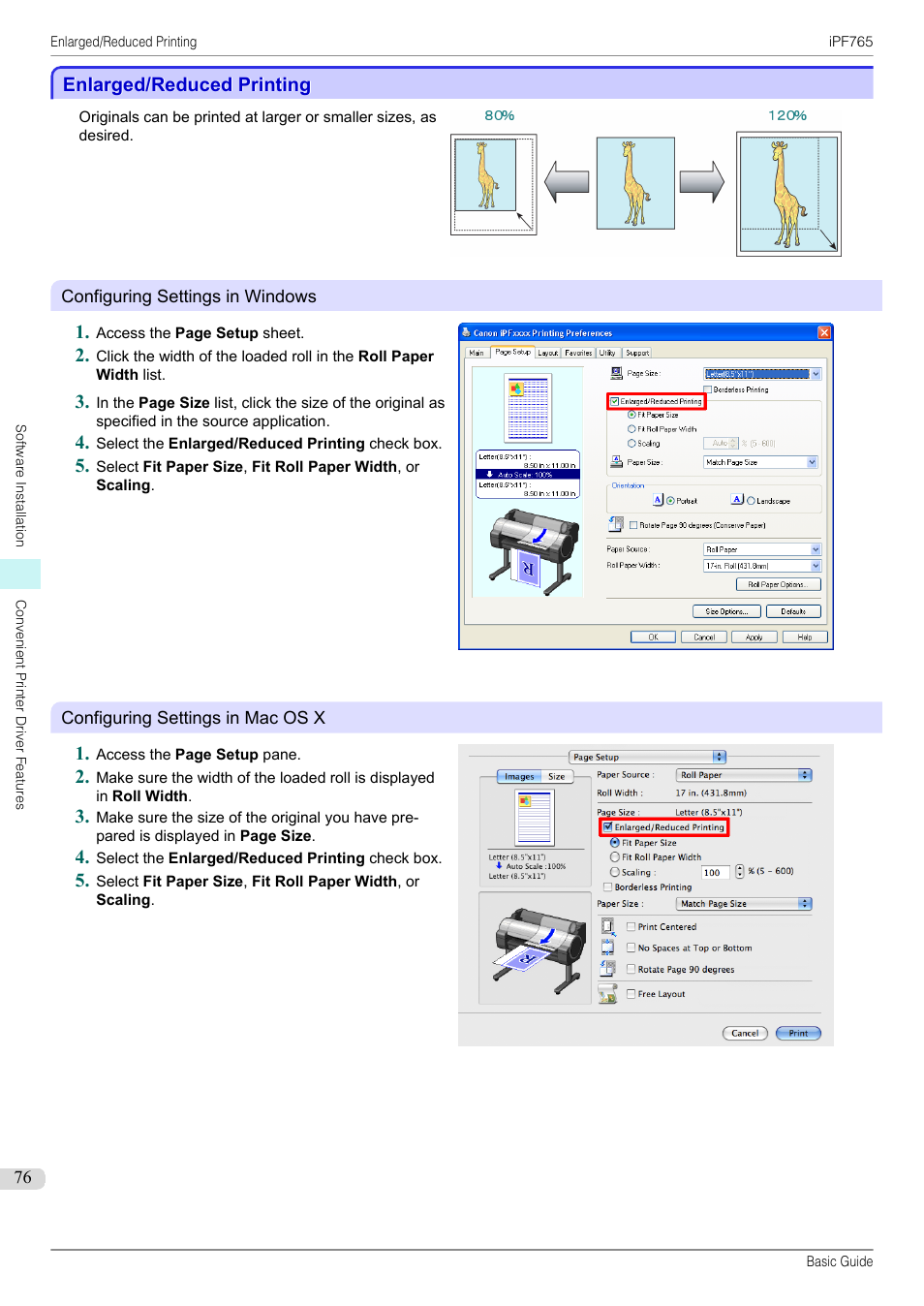 Enlarged/reduced printing | Canon imagePROGRAF iPF765 User Manual | Page 76 / 132